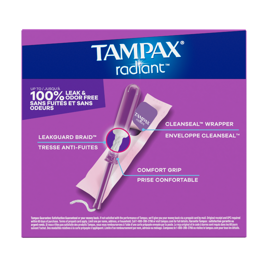 Tampax Radiant Tampons Multipack With Leakguard Braid Light/Regular Absorbency Unscented - 26ct/6pk