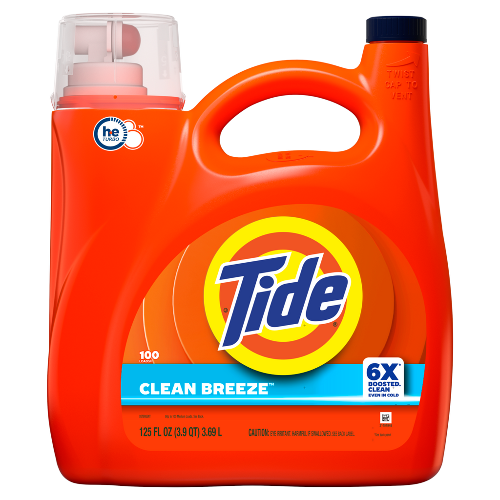 Tide Liquid Laundry Detergent Clean Breeze Scent 100 Loads Boosted Clean Even In Cold Water Laundry Soap Concentrated Liquid Detergent - 125oz/4pk