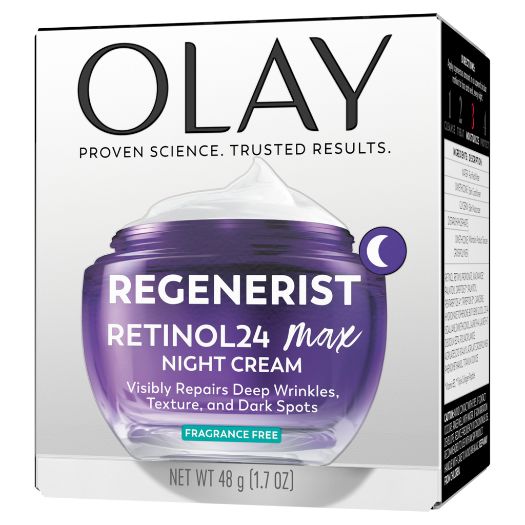 Olay Retinol Max Night Cream For Women Anti-Aging Face Moisturizer Fragrance-Free Non Greasy - Anti-Wrinkle Smooth Fine Lines Hydrating Skin Care - Triple Collagen Cream Peptide Niacinamide - 1.7oz/12pk