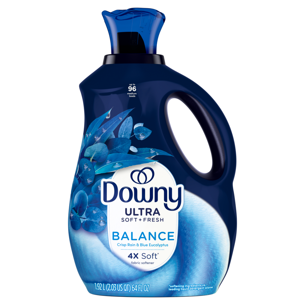 Downy Ultra Soft Plus Fresh Fabric Softener Liquid Balance Crisp Rain & Blue Eucalyptus 96 Loads Downy Fabric Softener Laundry Softener - 64oz/4pk