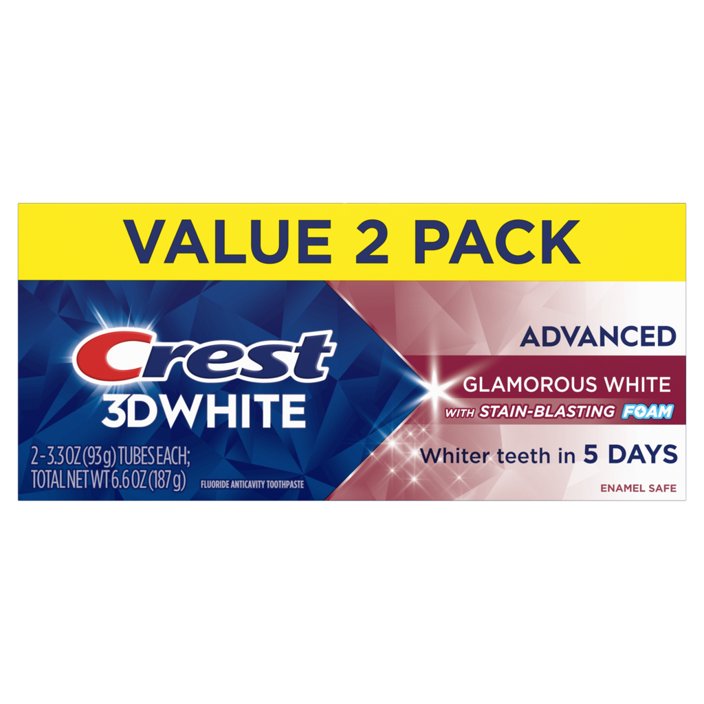 Crest Toothpaste 3Dwhite Advanced Teeth Whitening Glamorous White Pack Of 2 - (2x3.3)oz/6pk