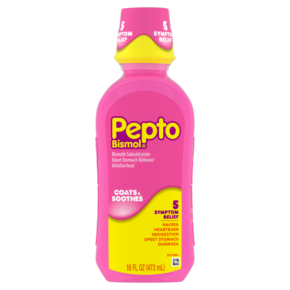 Pepto Bismol Liquid Upset Stomach Relief Nausea Relief Heartburn Relief Indigestion Relief Anti Diarrhea Medication For Adults - 5 Symptom Fast Relief (Packaging May Vary) - 16oz/12pk