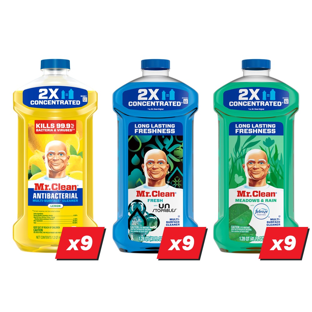 Mr. Clean Liquid Cleaner Display (9x41oz Lemon; 9x41oz Unstop Fresh; 9x41oz Febreze Meadows & Rain) - 41oz/27pk