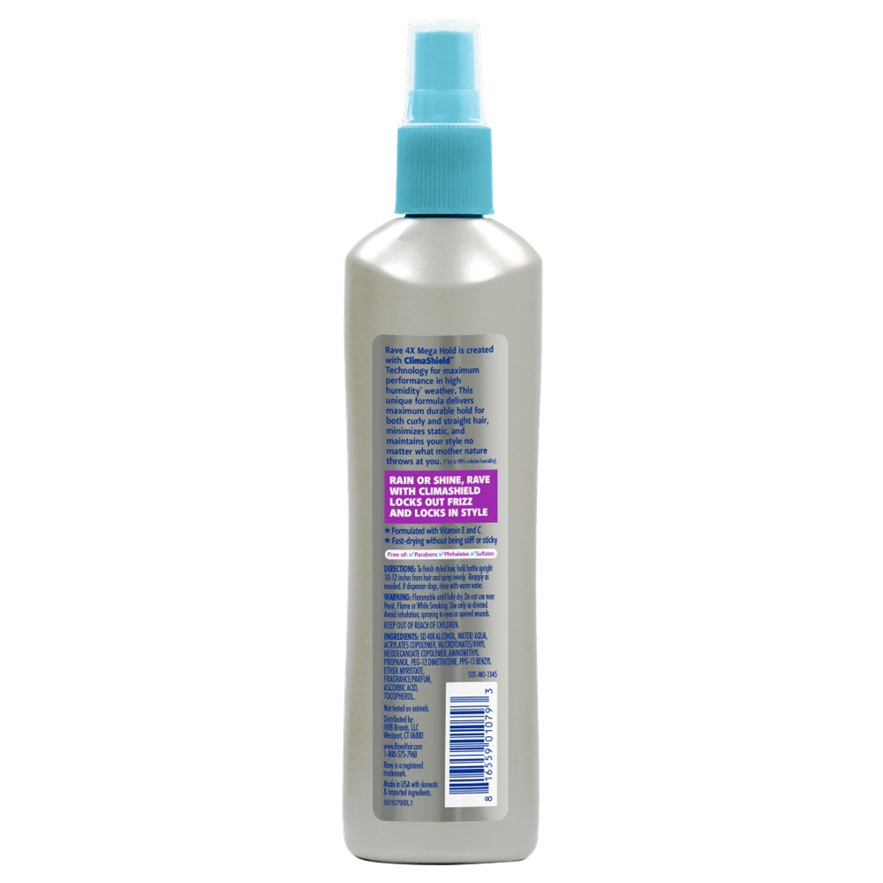 Rave Hairspray 4X Mega Unscented Non Aerosol - 11oz/12pk