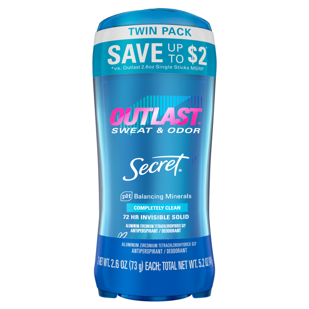 Secret Outlast Invisible Solid Antiperspirant And Deodorant Completely Clean Twin Pack - (2x2.6)oz/6pk