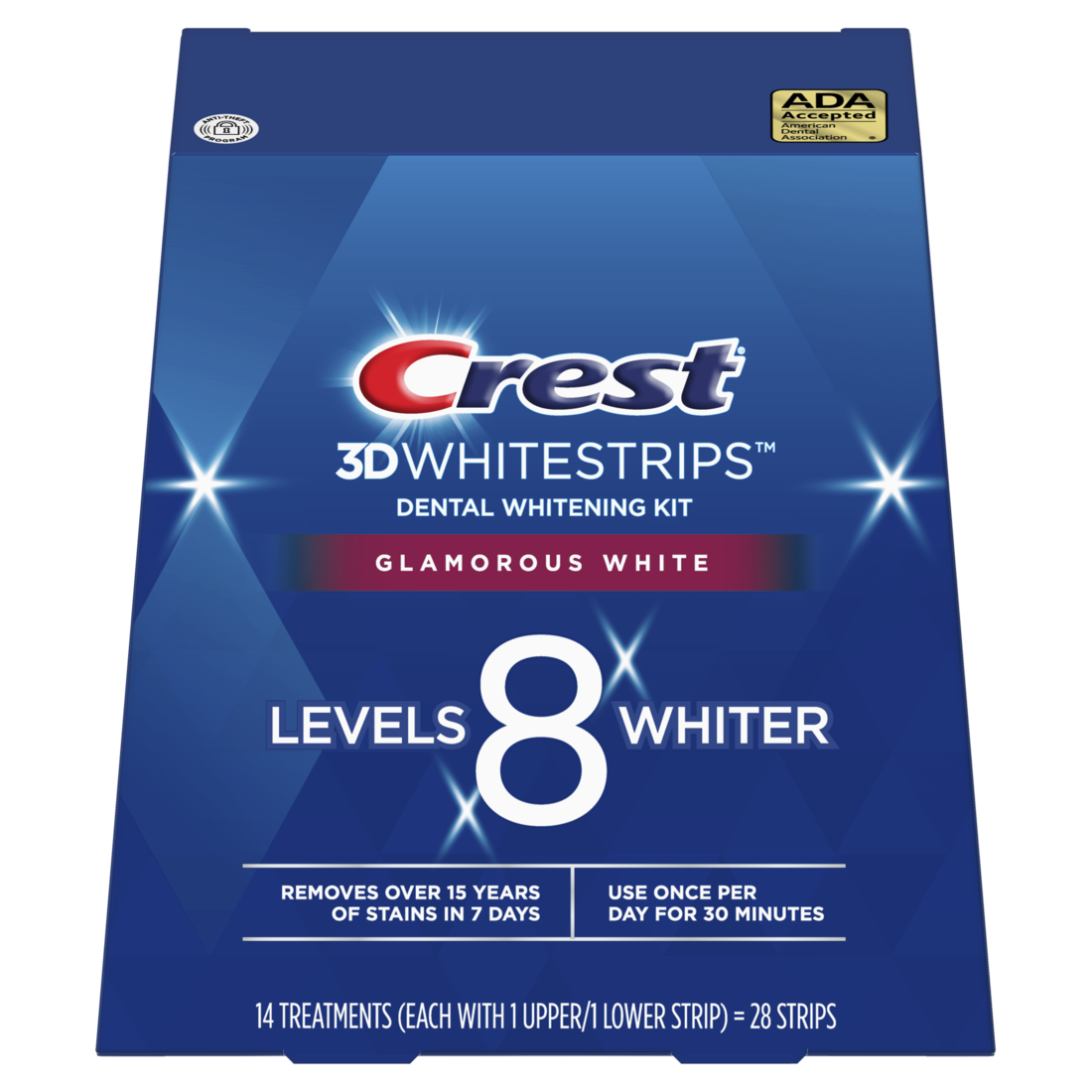 Crest 3Dwhitestrips 1 Week Smile Transformation At-Home Teeth Whitening Kit 14 Treatments 8 Levels Whiter - 14ct/8pk