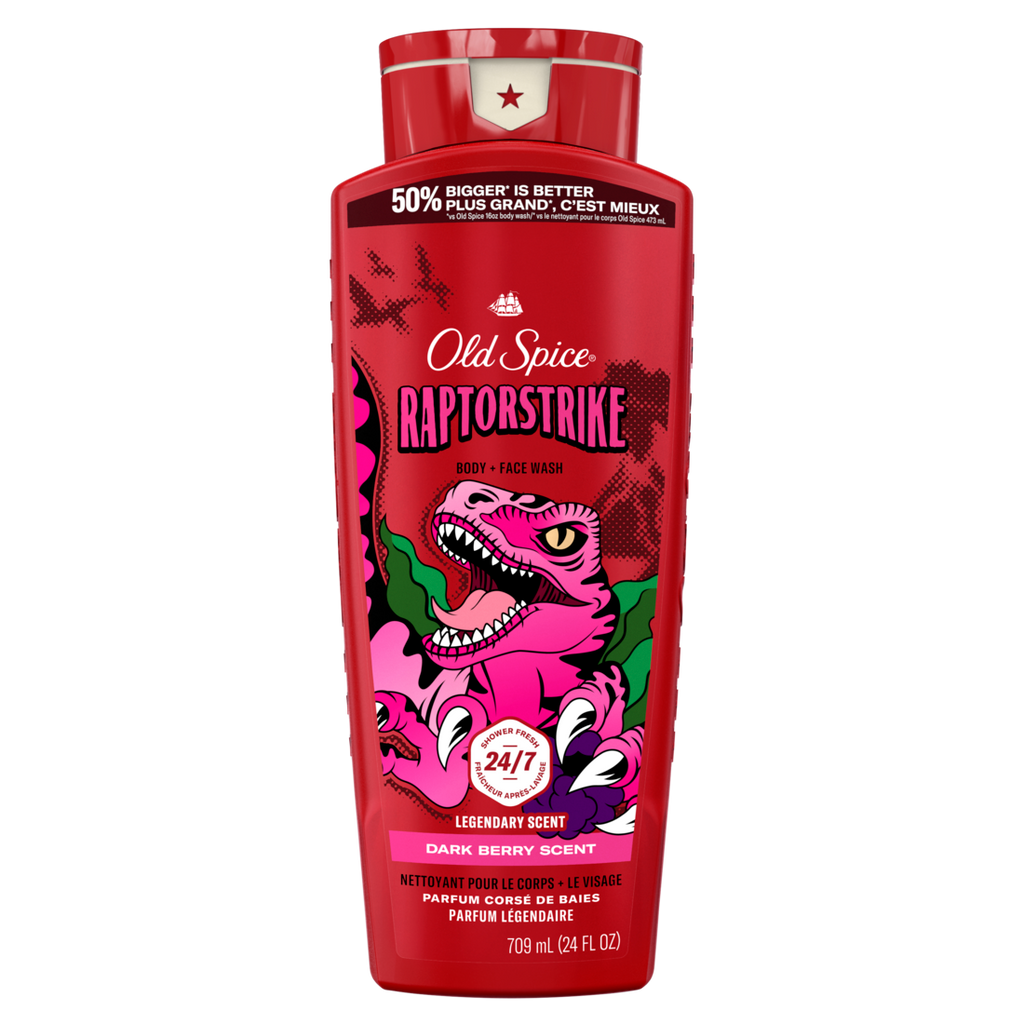Old Spice Cleansing Body Wash For Men 24/7 Shower Clean With Lasting Scent 2-in-1 Face And Body Wash Rich Lather Raptorstrike Dark Berry Scent - 24oz/4pk