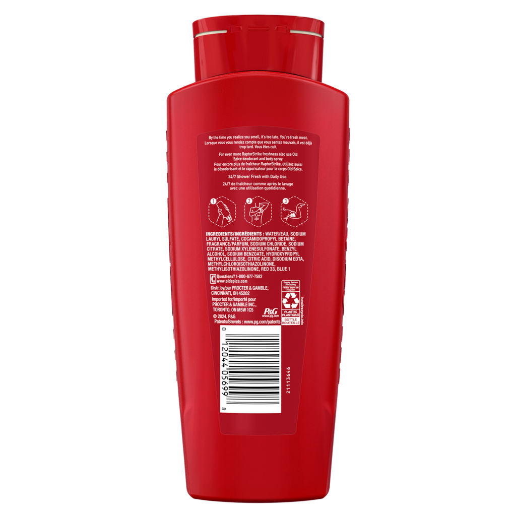 Old Spice Cleansing Body Wash For Men 24/7 Shower Clean With Lasting Scent 2-in-1 Face And Body Wash Rich Lather Raptorstrike Dark Berry Scent - 24oz/4pk