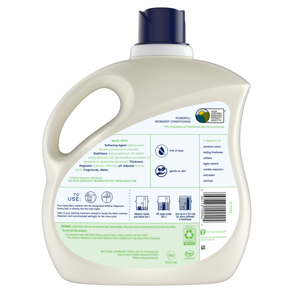 Downy Nature Inspired Soft Fabric Softener Liquid Rosewater And Aloe Scent 150 Loads Laundry Softener - 111oz/4pk