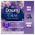 Downy Calm Mega Dryer Sheets Laundry Fabric Softener Lavender And Vanilla Bean - 130ct/3pk