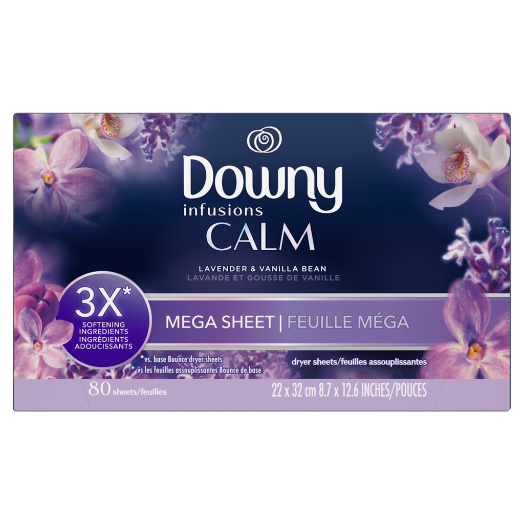 Downy Calm Mega Dryer Sheets Laundry Fabric Softener Lavender And Vanilla Bean - 80ct/4pk