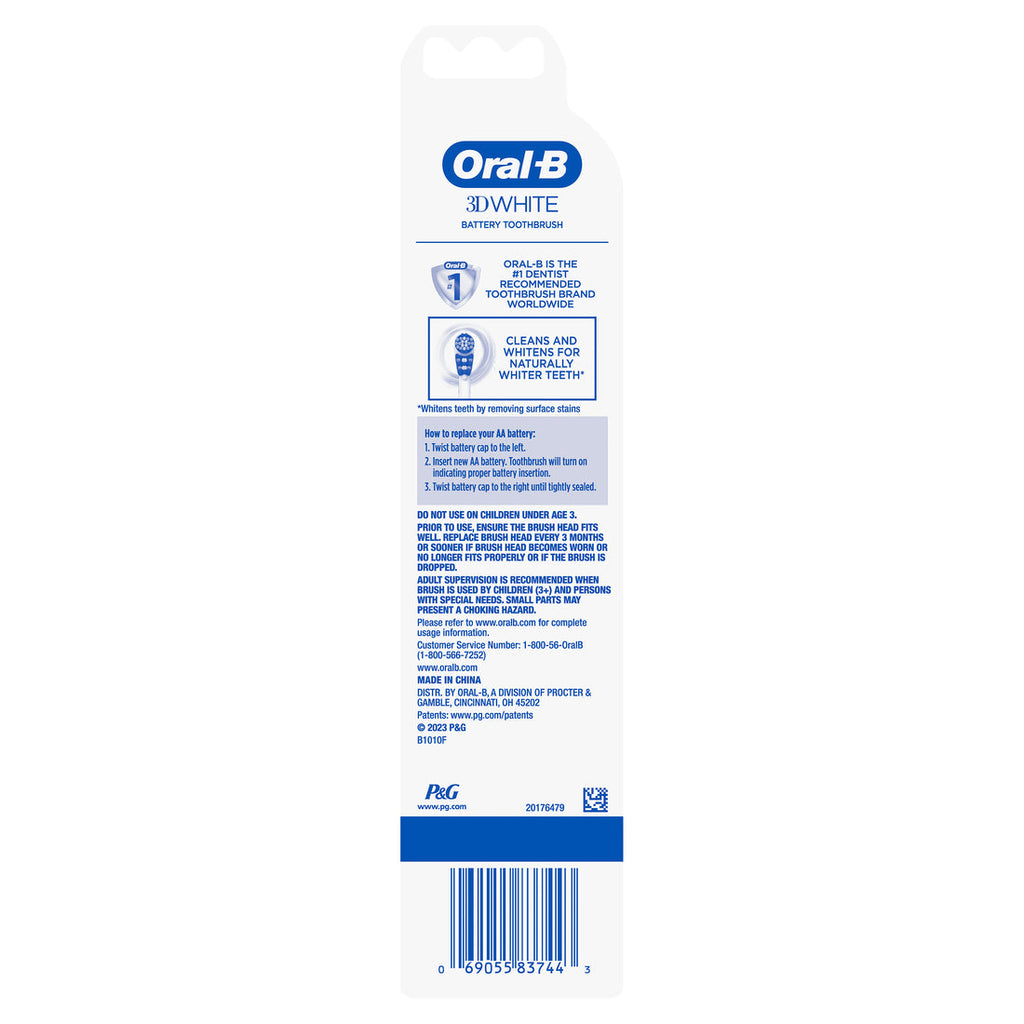 Oral-B 3D White Battery Power Electric Toothbrush (Colors May Vary) - 1ct/48pk