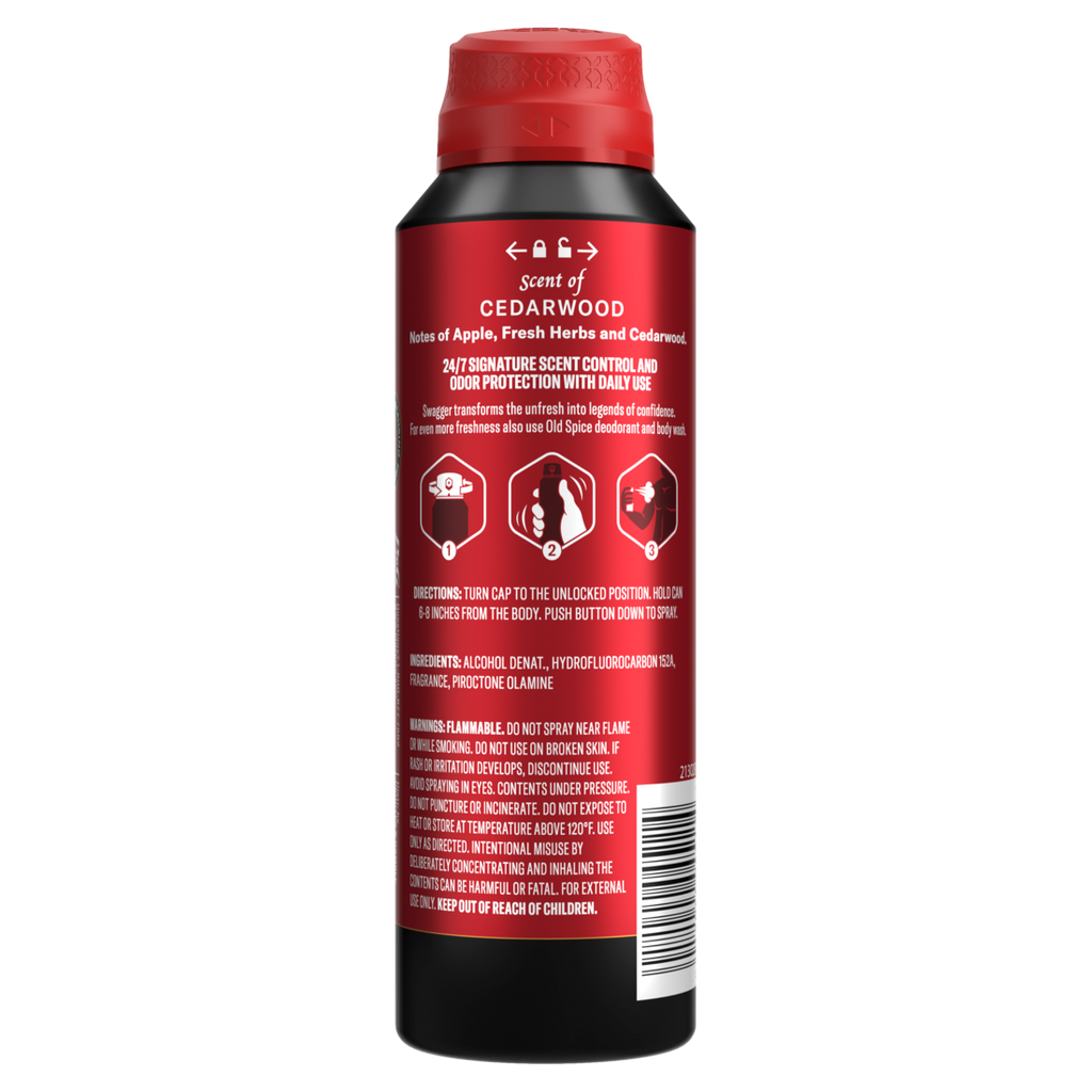 Old Spice Red Collection Deodorant For Men Swagger Scent Aluminum Free Body Spray - 5.1oz/12pk