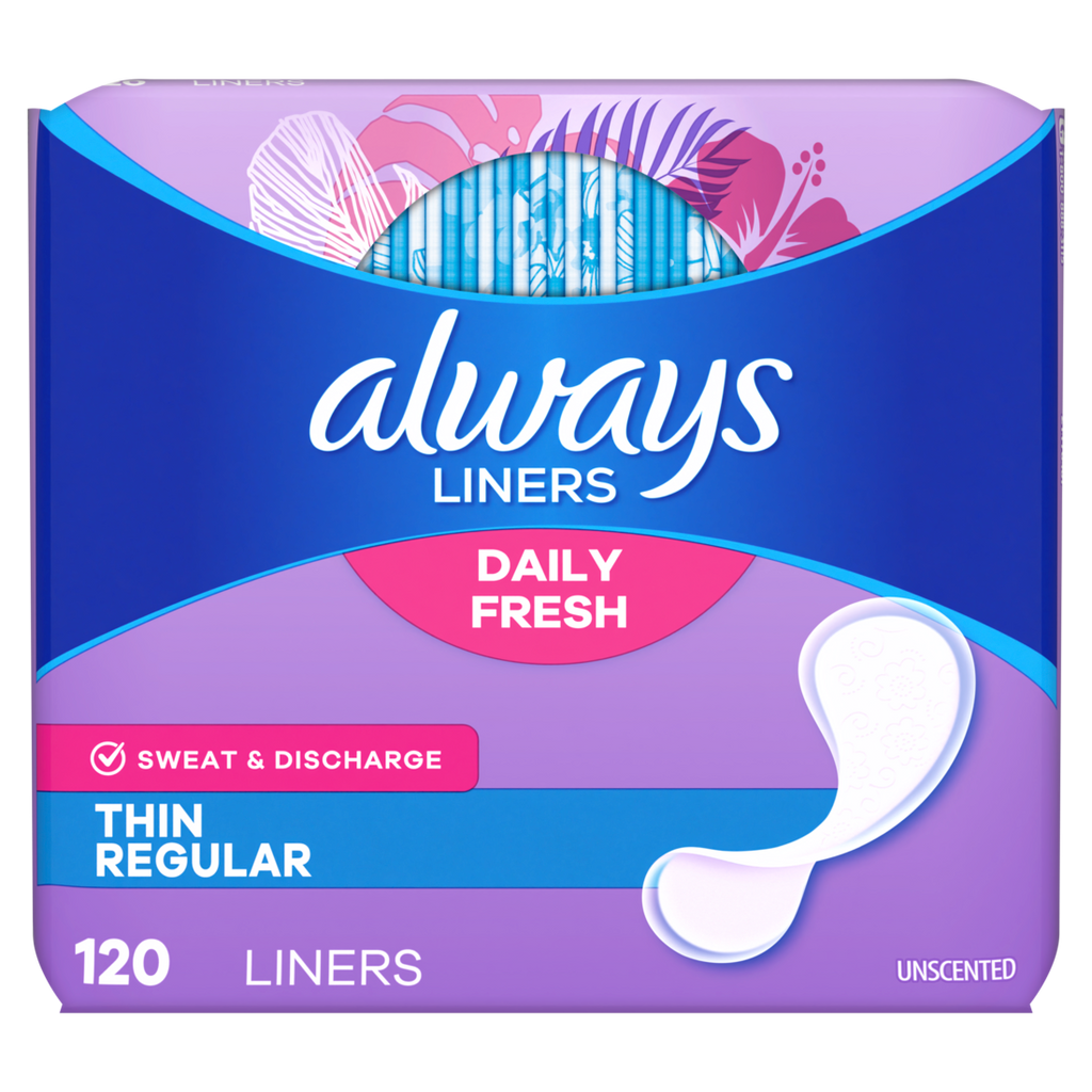 Always Daily Fresh Thin Liners Regular Absorbency Unscented Panty Liners - 120ct/6pk