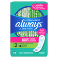 Always Ultra Thin Feminine Pads Without Wings For Women Size 2 Long Super Absorbency Unscented - 40ct/3pk