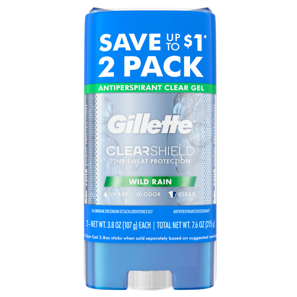Gillette Clear Gel Antiperspirant And Deodorant For Men Wild Rain Scent Twin Pack - (2x3.8)oz/6pk