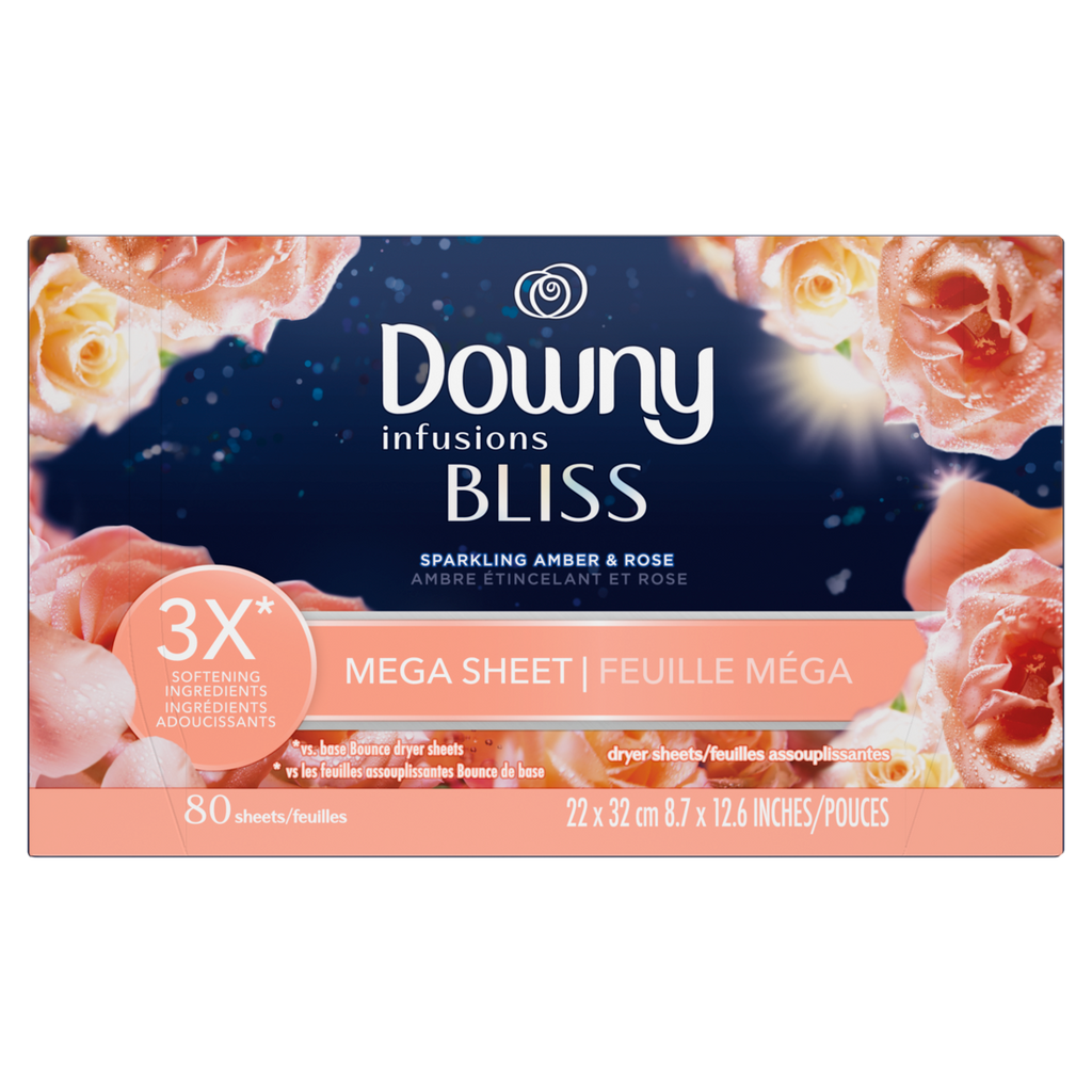 Downy Infusions Mega Dryer Sheets Laundry Fabric Softener Bliss Amber And Rose - 80ct/4pk