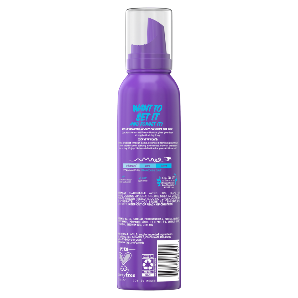 Aussie Instant Freeze Sculpting Mousse Mousse For Curly Hair Straight Hair And Wavy Hair - 6oz/12pk