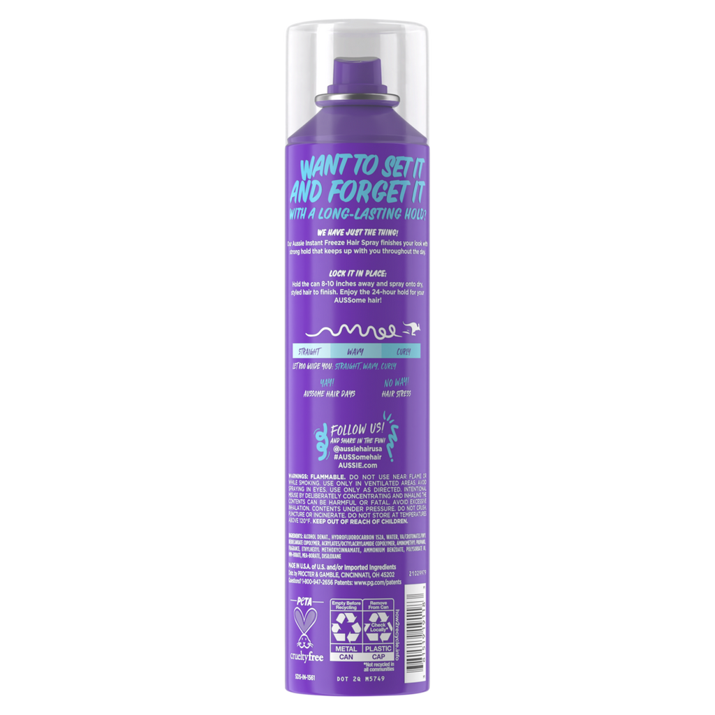 Aussie Instant Freeze Hair Spray For Curly Hair Straight Hair And Wavy Hair - 10.0oz/12pk