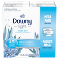Downy Light Mega Dryer Sheets Laundry Fabric Softener Ocean Mist (2 Boxes 65 Sheets Per Box) - 130ct/3pk