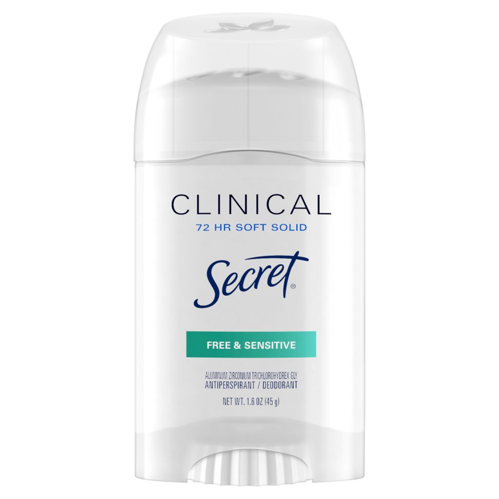 Secret Clinical Antiperspirant Deodorant For Women 100HR Sweat & Odor Protection Hyaluronic Acid Soft Solid Free&Sensitive - 1.6oz/12pk