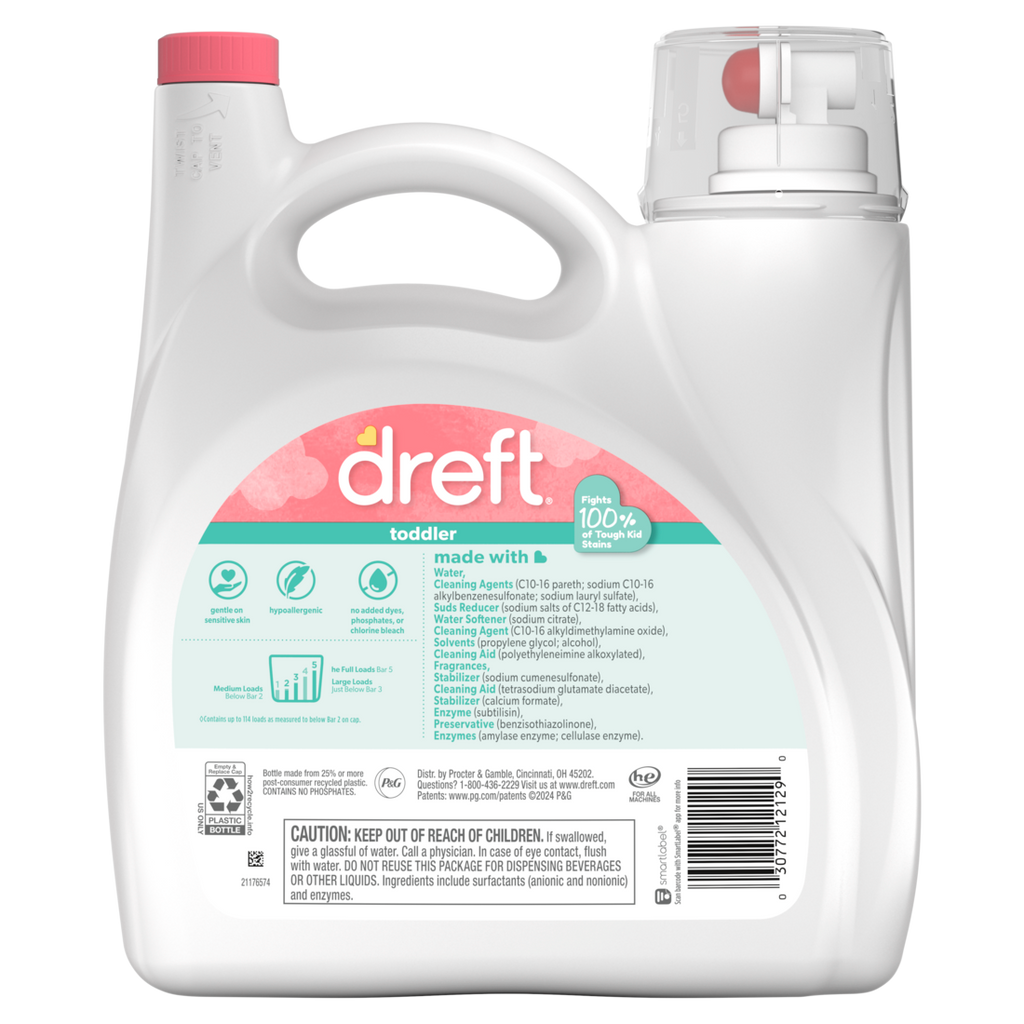 Dreft Stage 2 Active Baby Liquid Laundry Detergent Helps Remove 99% Of Baby Food Stains Hypoallergenic 114 Loads - 150oz/4pk