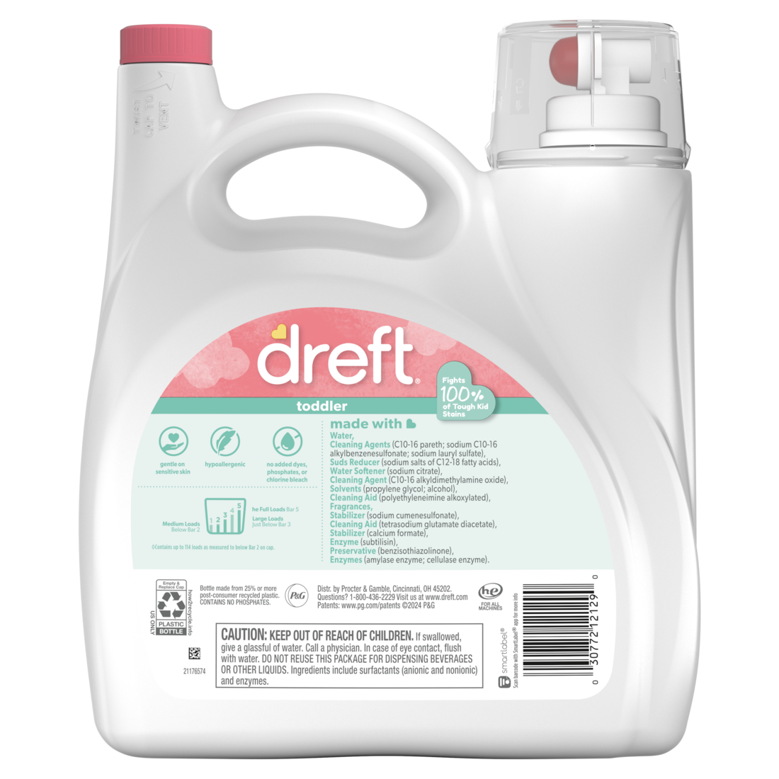 Dreft Stage 2 Active Baby Liquid Laundry Detergent Helps Remove 99% Of Baby Food Stains Hypoallergenic 114 Loads - 150oz/4pk