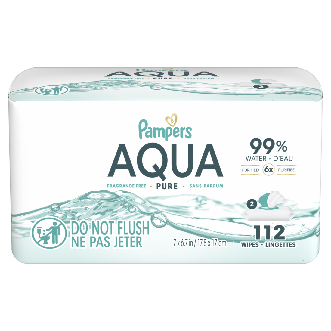 Pampers Aqua Pure Baby Wipes 99% Water Fragrance Free (2 Flip-Top Packs 56 Wipes per Pack) - 112ct/4pk