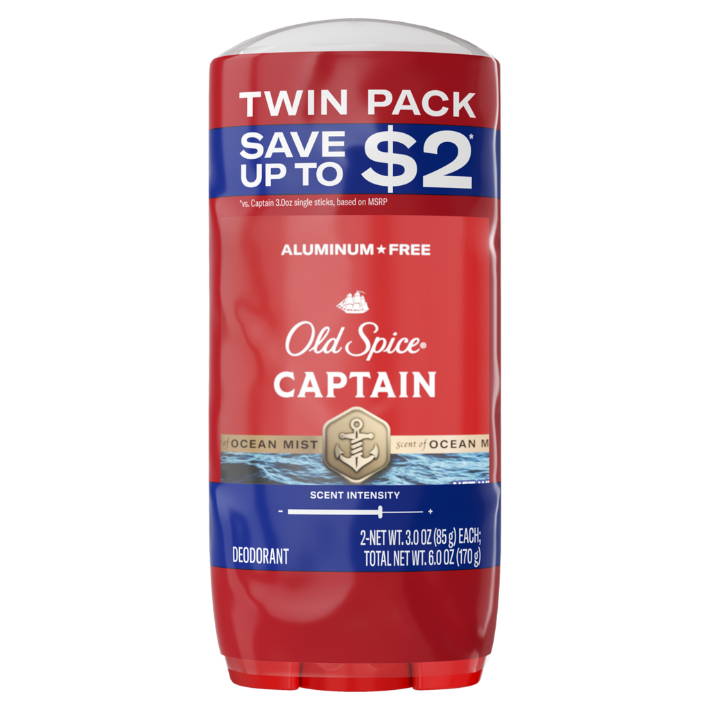 Old Spice Red Collection Deodorant For Men Captain Scent Aluminum Free Long-Lasting Fragrance - (2x3.0)oz/6pk