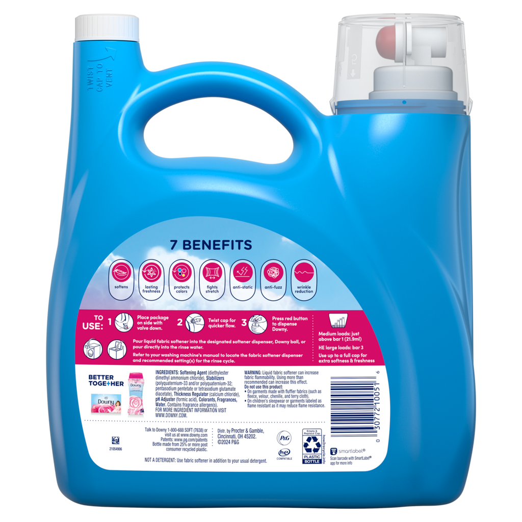 Downy Soft 2-in-1 Soft And Fresh Liquid Fabric Softener April Fresh 190 Loads Fabric Conditioner Liquid Provides Softness And Freshness For Fabrics - 140oz/4pk