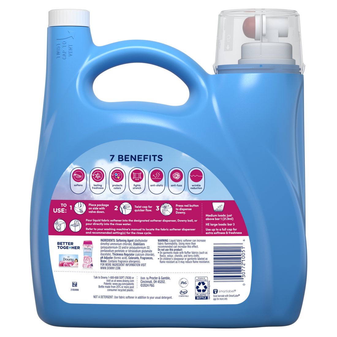Downy Soft 2-in-1 Soft And Fresh Liquid Fabric Softener April Fresh 190 Loads Fabric Conditioner Liquid Provides Softness And Freshness For Fabrics - 140oz/4pk