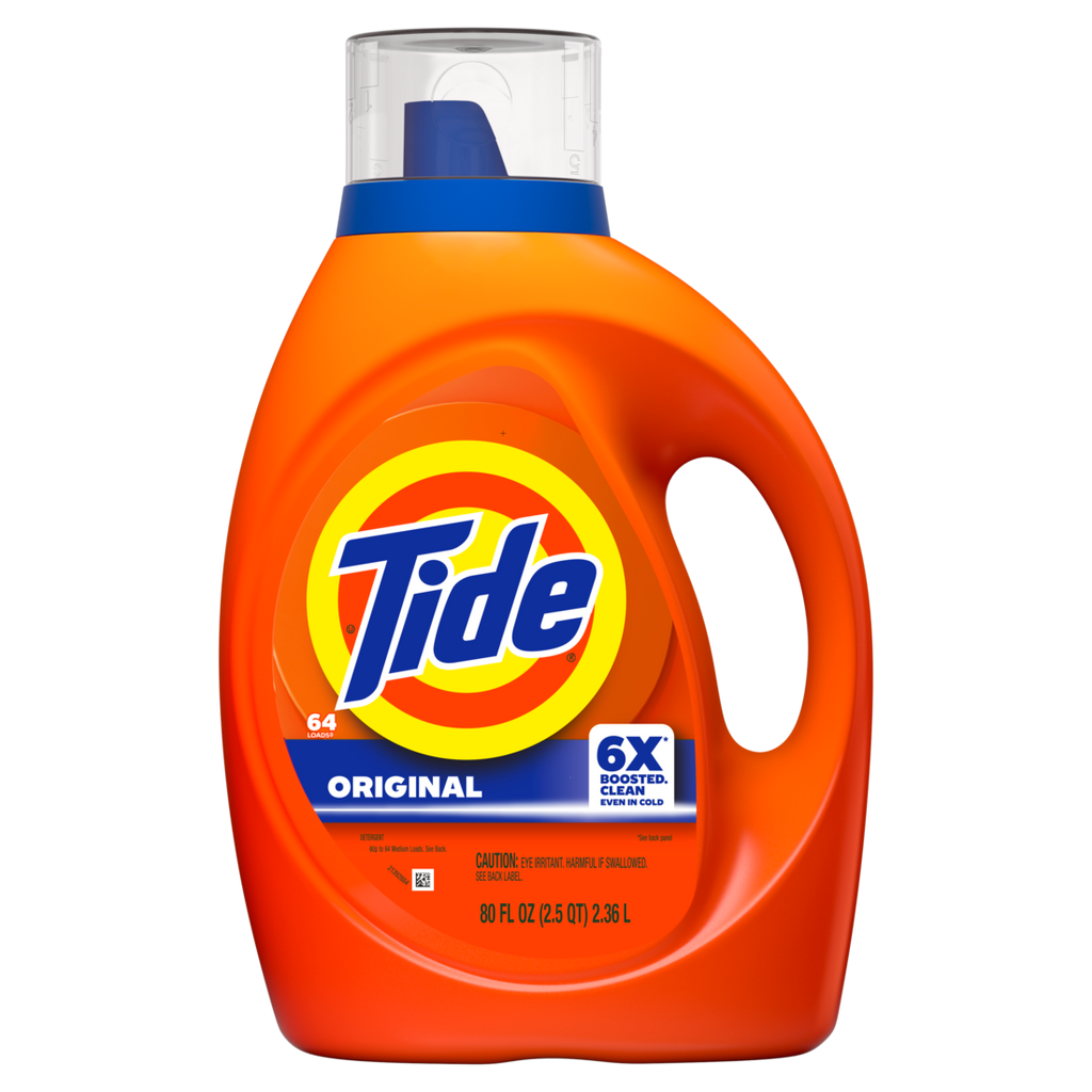 Tide Liquid Laundry Detergent Original Scent 64 Loads Boosted Clean Even In Cold Water Laundry Soap Concentrated Liquid Detergent - 80oz/4pk