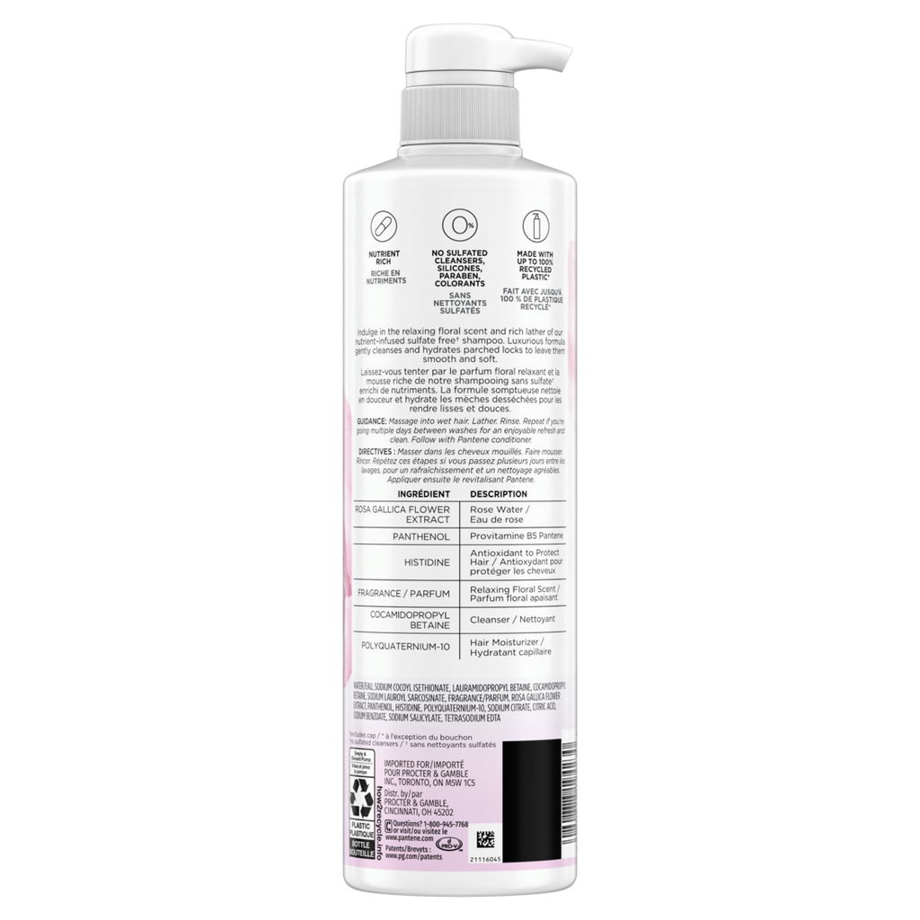 Pantene Nutrient Blends Miracle Moisture Boost Rose Water Sulfate Free Shampoo - 14.9oz/4pk