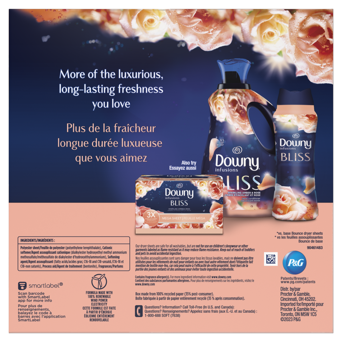 Downy Infusions Mega Dryer Sheets Laundry Fabric Softener Bliss Amber And Rose - 130ct/3pk
