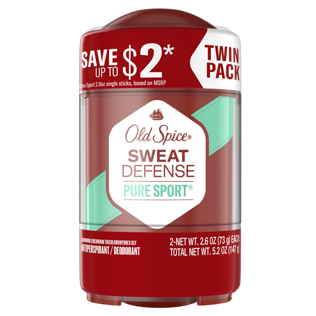 Old Spice Antiperspirant Deodorant For Men 24/7 Freshness Lasting Sweat And Odor Protection Legendary Fragrance  Pure Sport Plus Twin Pack - (2x2.6)oz/6pk
