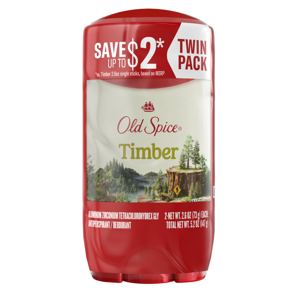 Old Spice Men's Antiperspirant And Deodorant Timber With Sandalwood 24/7 Sweat Protection Twin Pack - (2x2.6)oz/6pk