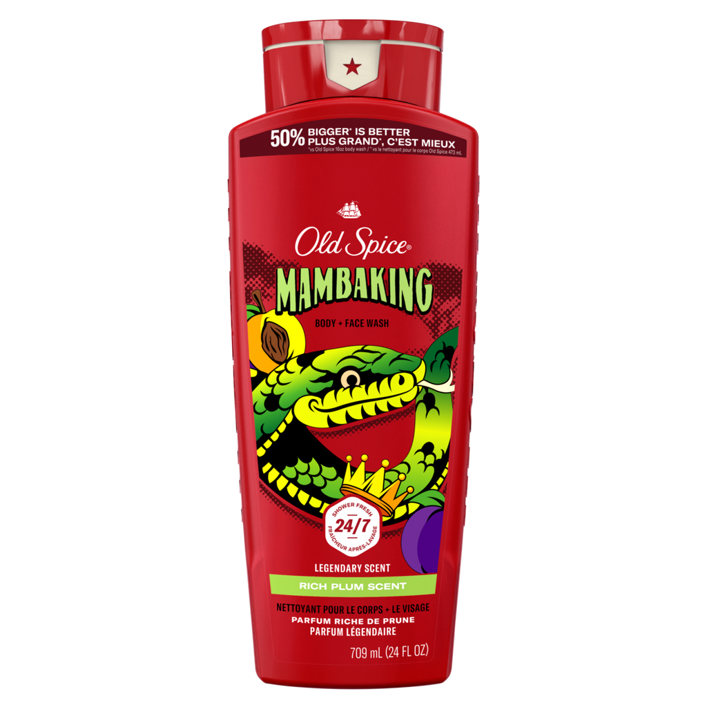 Old Spice Cleansing Body Wash For Men 24/7 Shower Clean With Lasting Scent 2-in-1 Face And Body Wash Rich Lather Mambaking Rich Plum Scent - 24oz/4pk