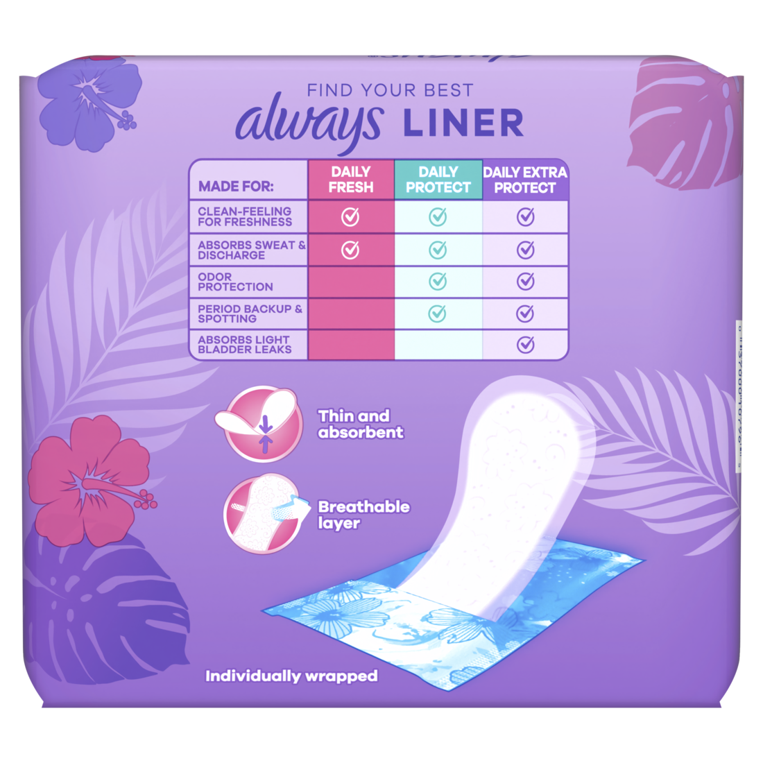 Always Daily Fresh Thin Liners Regular Absorbency Unscented Panty Liners - 120ct/6pk