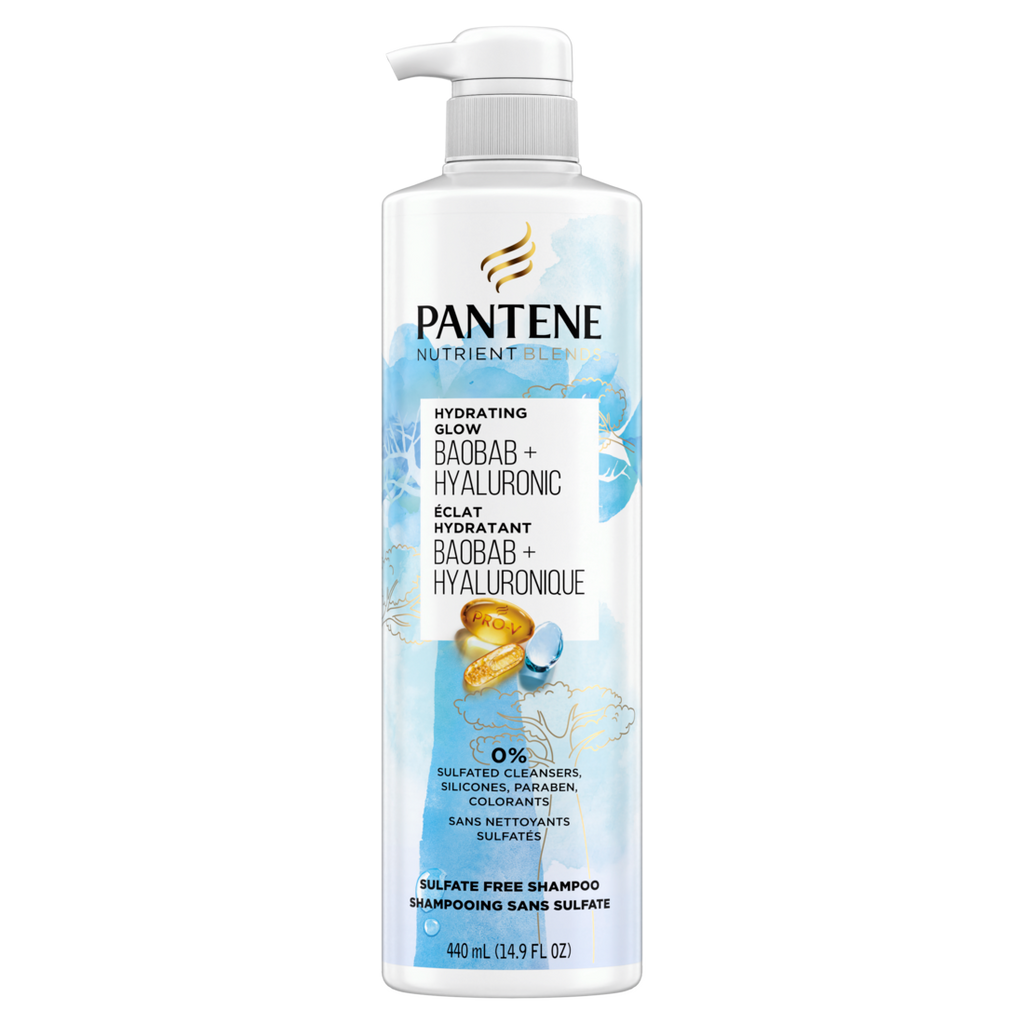 Pantene Nutrient Blends Hydrating Glow Baobab + Hyaluronic Sulfate Free Shampoo - 14.9oz/4pk