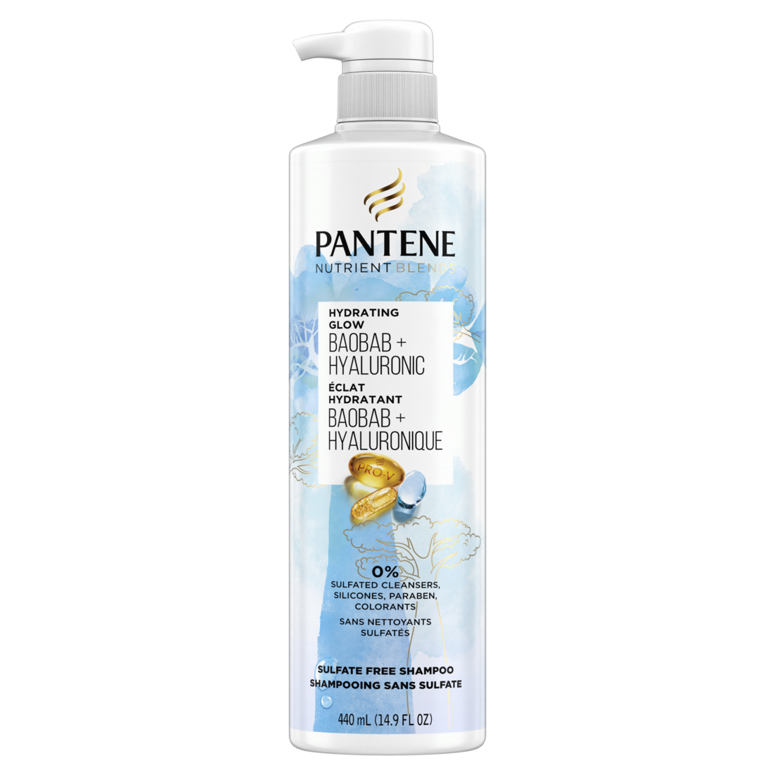 Pantene Nutrient Blends Hydrating Glow Baobab + Hyaluronic Sulfate Free Shampoo - 14.9oz/4pk