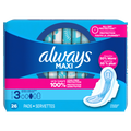 Always Maxi Feminine Pads With Wings For Women Size 3 Extra Long Super Absorbency Unscented - 26ct/6pk