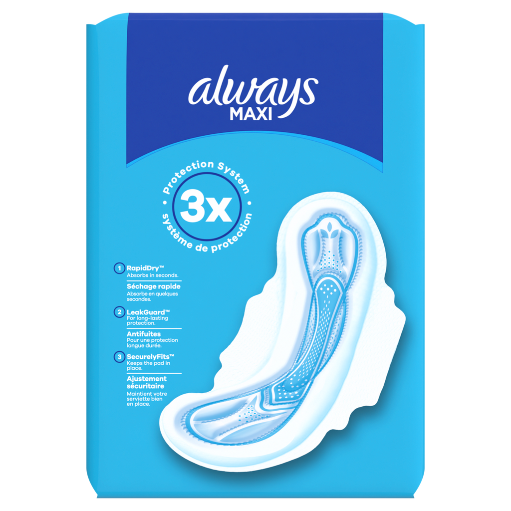 Always Maxi Feminine Pads With Wings For Women Size 3 Extra Long Super Absorbency Unscented - 33ct/3pk