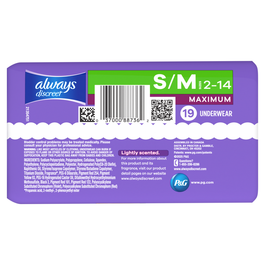 Always Discreet Reimagined Adult Diapers For Women Maximum Incontinence And Postpartum Underwear S/M 19 Ct - 19ct/2pk