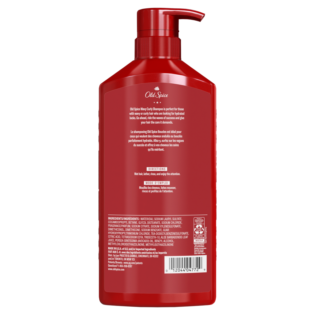 Old Spice Wavy Curly Shampoo For Men Healthier Fuller More Moisturized Looking Hair Tangle-Free Formula - 21.9oz/4pk