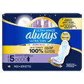 Always Ultra Thin Feminine Pads With Wings For Women Size 5 Extra Heavy Overnight Absorbency Unscented - 15ct/6pk