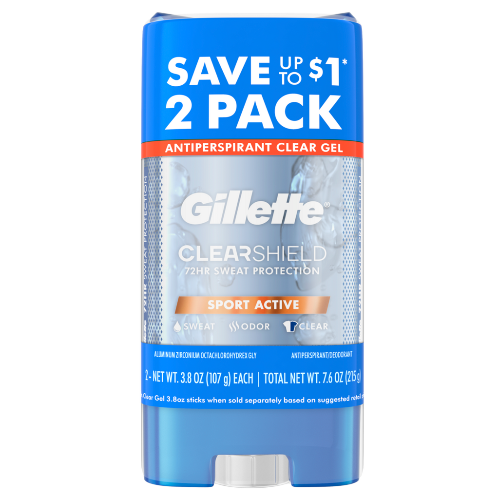 Gillette Antiperspirant And Deodorant For Men Clear Gel Sport Active Twin Pack - (2x3.8)oz/6pk
