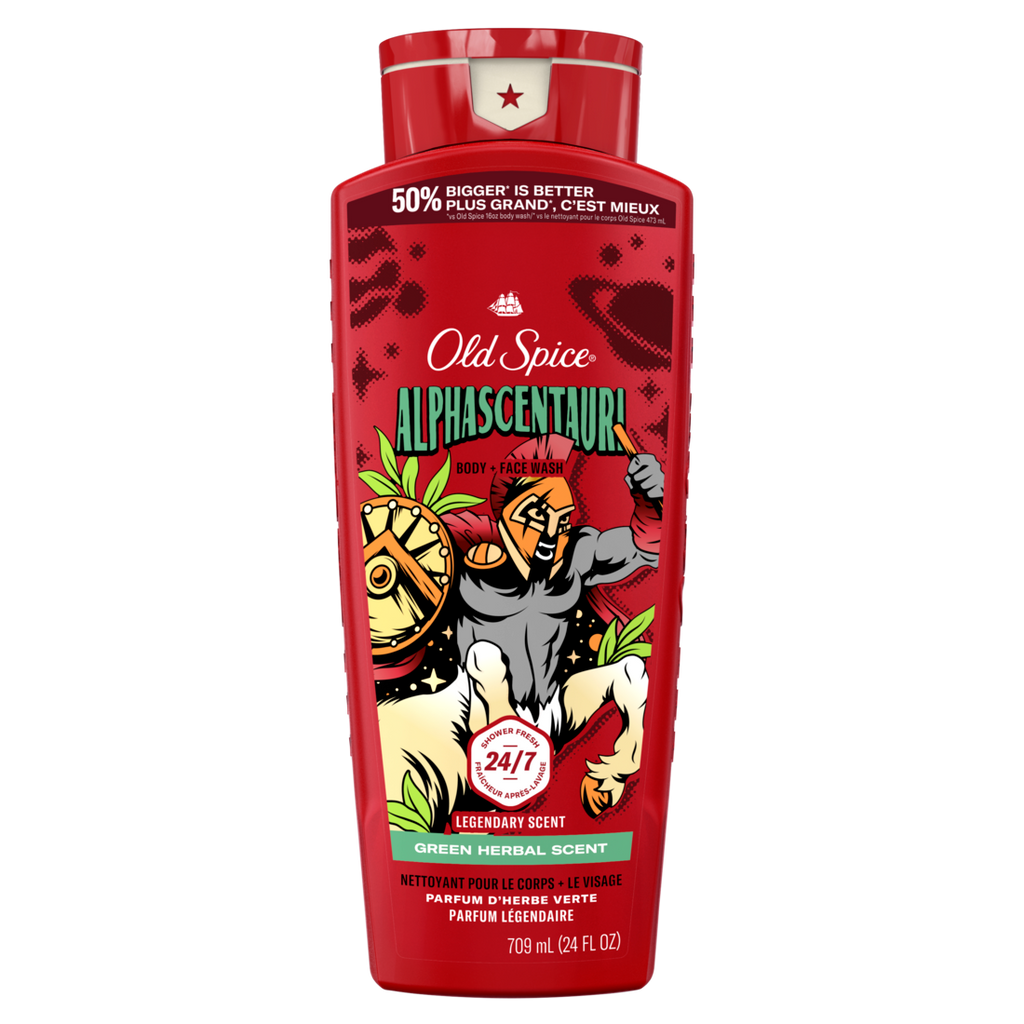 Old Spice Cleansing Body Wash For Men 24/7 Shower Clean With Lasting Scent 2-in-1 Face And Body Wash Rich Lather Alphascentauri Green Herbal Scent - 24oz/4pk