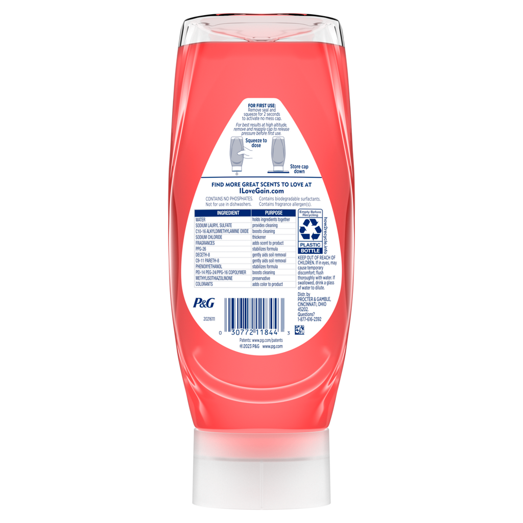 Gain Ultra Ez-Squeeze Dish Soap Dishwashing Liquid Grease Removal Summer Watermelon - 14.7oz/8pk