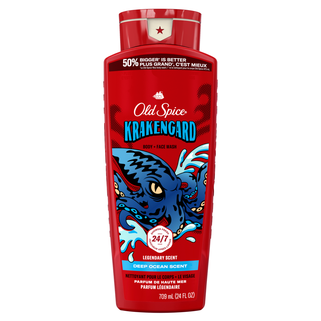 Old Spice Cleansing Body Wash For Men 24/7 Shower Clean With Lasting Scent 2-in-1 Face And Body Wash Rich Lather Krakengard Deep Ocean Scent - 24oz/4pk
