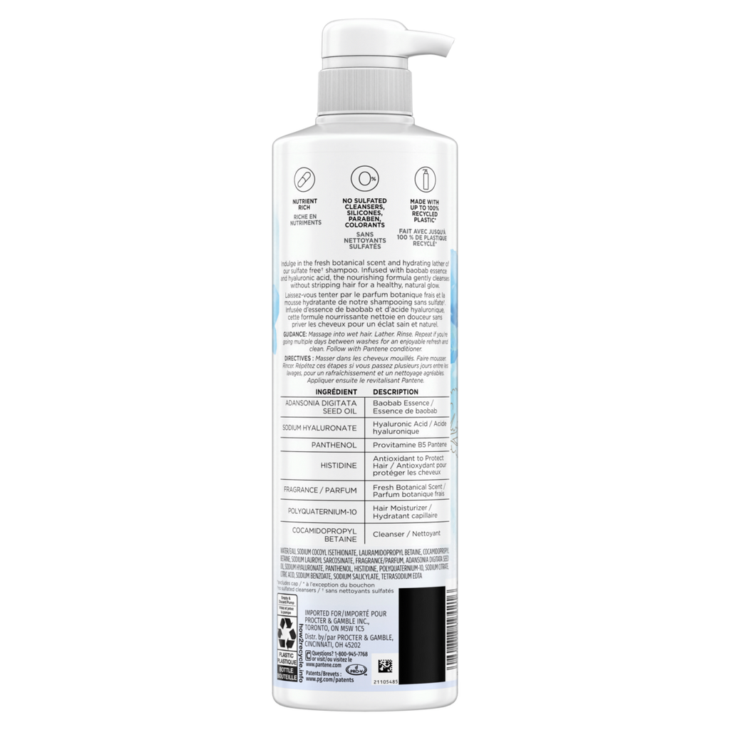 Pantene Nutrient Blends Hydrating Glow Baobab + Hyaluronic Sulfate Free Shampoo - 14.9oz/4pk